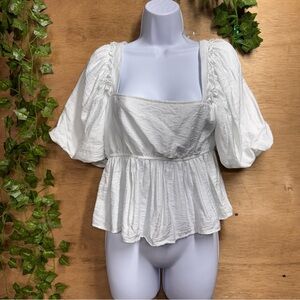 Altar’d State Elegant White Women's Cropped Peplum Top